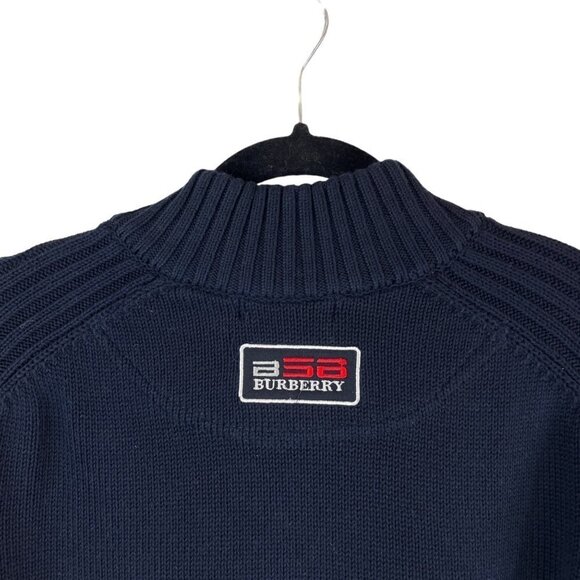 Burberry London B56 Cotton 1/4 Zip Striped Pullover Sweater Navy White Size L - Picture 10 of 11